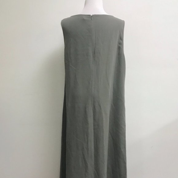 Eileen Fisher gray full length silk maxi dress shift sleeveless scoop neck L - Picture 4 of 7